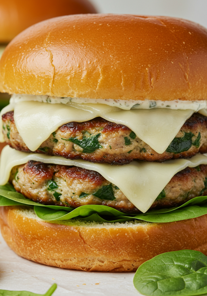 White Cheddar and Spinach Chicken Burger