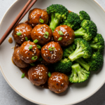 Sticky Mongolian Meatballs and Broccoli