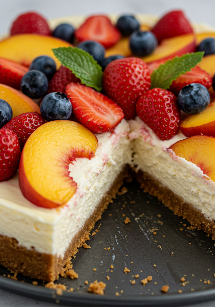 Summer Berry and Peach Cheesecake