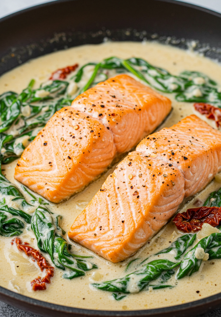 Tuscan Salmon with Parmesan Cream Sauce