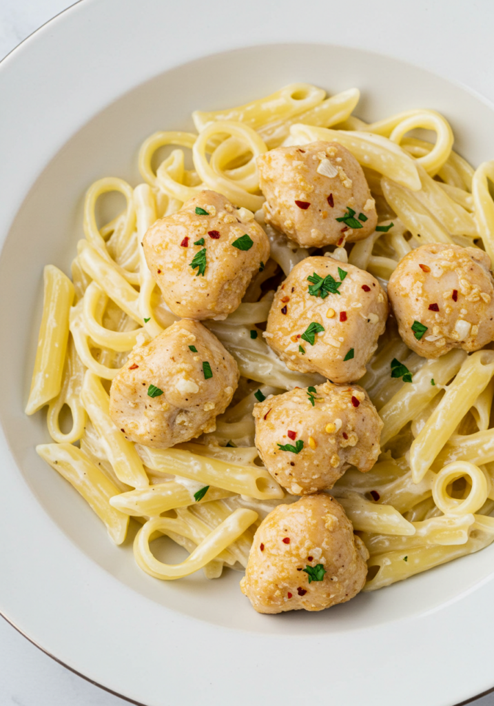 Garlic Butter Chicken Bites with Creamy Parmesan Pasta