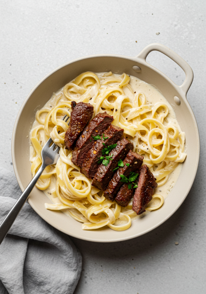 Creamy Garlic Steak Alfredo