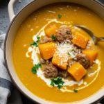 Creamy Butternut Squash and Beef Sausage Soup