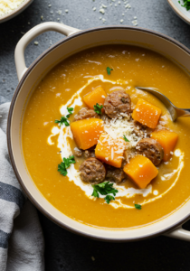 Creamy Butternut Squash and Beef Sausage Soup