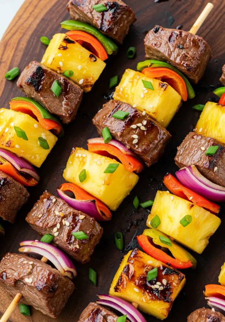 Grilled Teriyaki Steak and Pineapple Kabobs